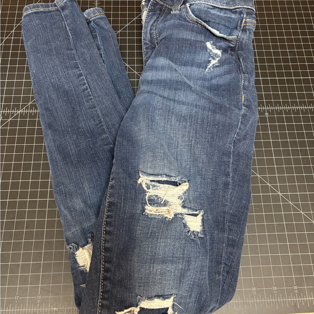 So High Rise Distressed Blue Jeans